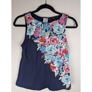 Lands End Tankini Top Women Size 6P  Blue Floral Lined Swim Built in Bra Beach